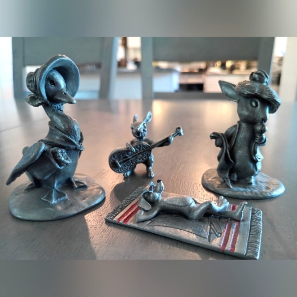 Charming Pewter Animal Figurine Set